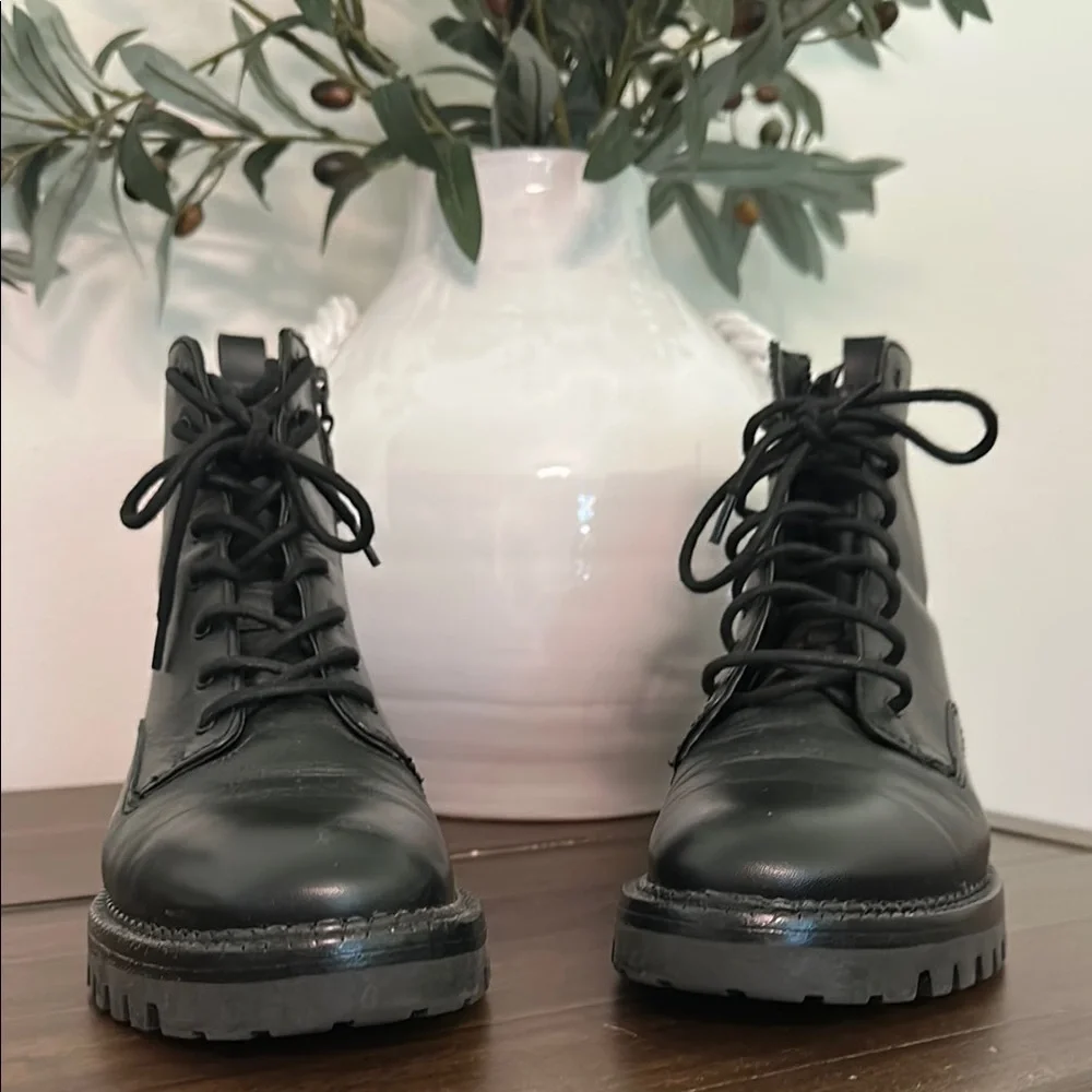 Black Women’s Leather Lace-Up Combat Boots